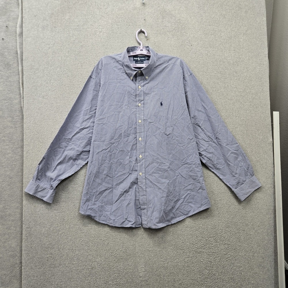 Ralph‎ Lauren Men Button Up Shirt XXL Blue Embroidered Check Blake -Down